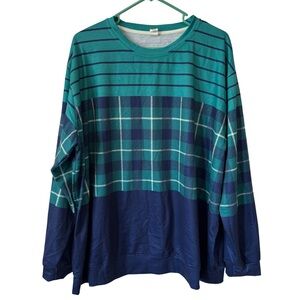 3/$20 Pixie Lady Striped and Plaid Long Sleeve Top - Teal and Navy